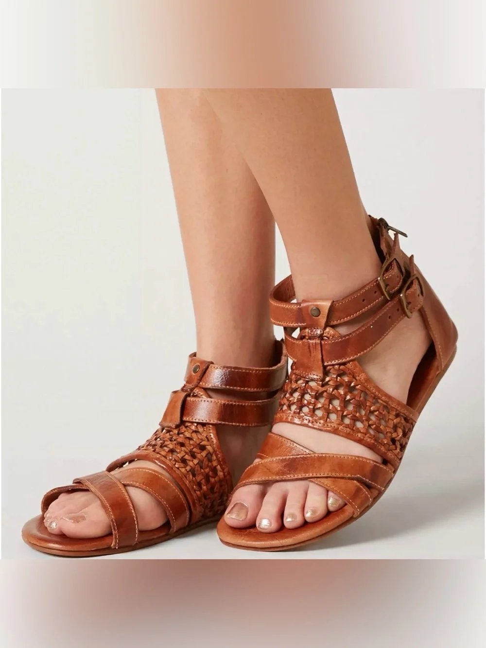 BED STU Capriana Cognac Dip Dye Leather Gladiator Sandals Size 7